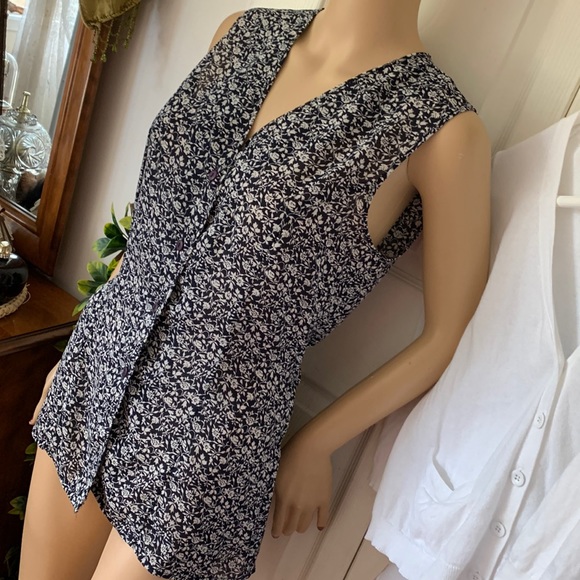 Vtg 80s sleeveless button down drawstring waist vest tunic top S - Picture 2 of 14